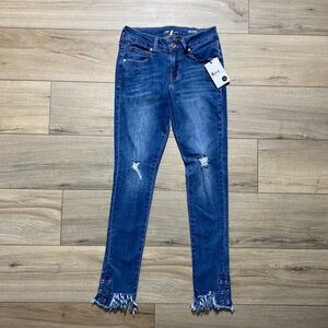 A'2nd Womens Ankle Skinny Distressed Raw‎ Hem Jeans Size 1 Blue